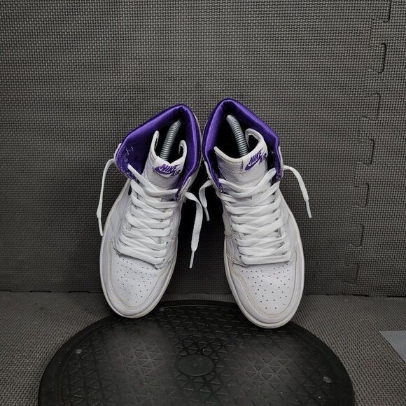 Jordan 1 Retro High Shoes Womens Sz 7.5 White Purple Sneakers - Picture 6 of 8